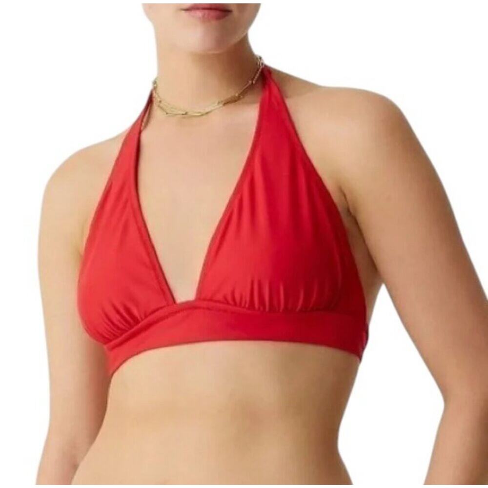 J. Crew Women's Halter Tie-Back Bikini Top Women's Medium Red Swim Summer NEW